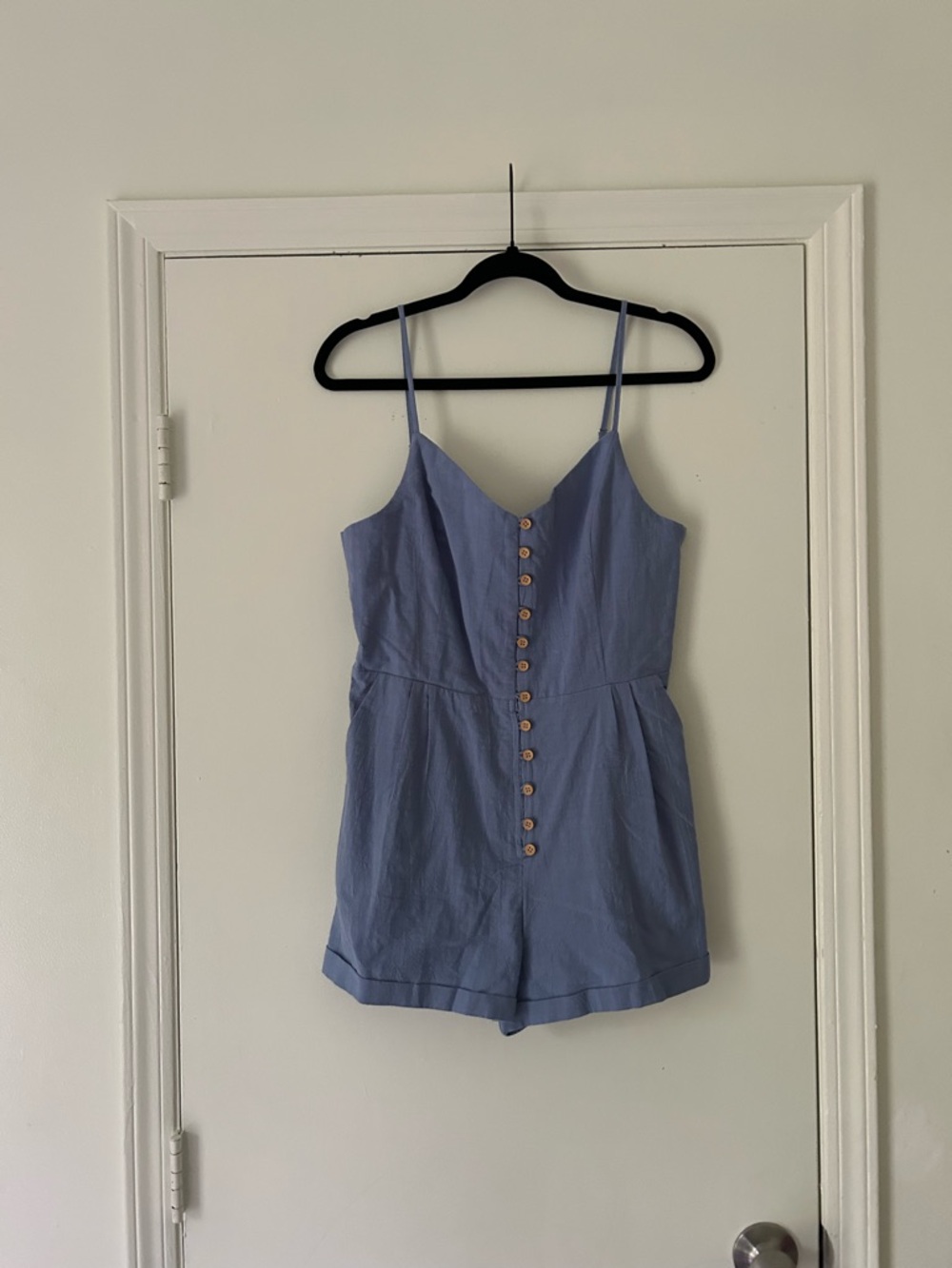 Pink Lily Light Blue Button-Front Romper